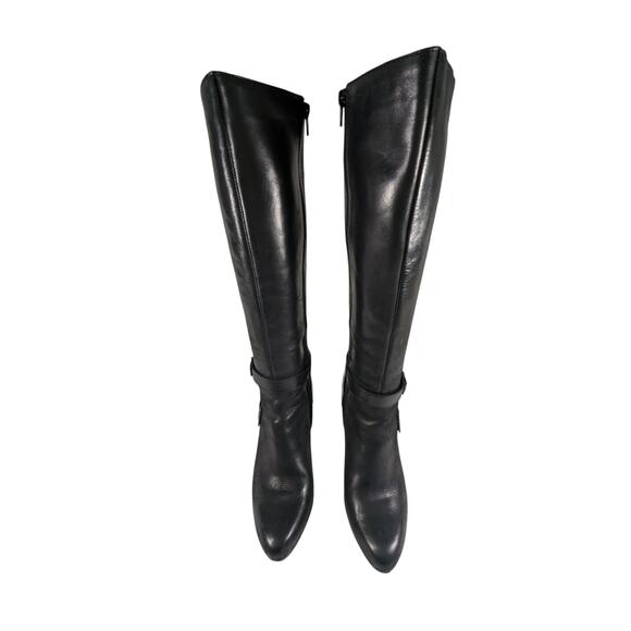 LEVITY! BLACK GENUINE LEATHER PLATFORM, STILETTO, 2 BUCKLE BOOTS! … - Picture 4 of 11
